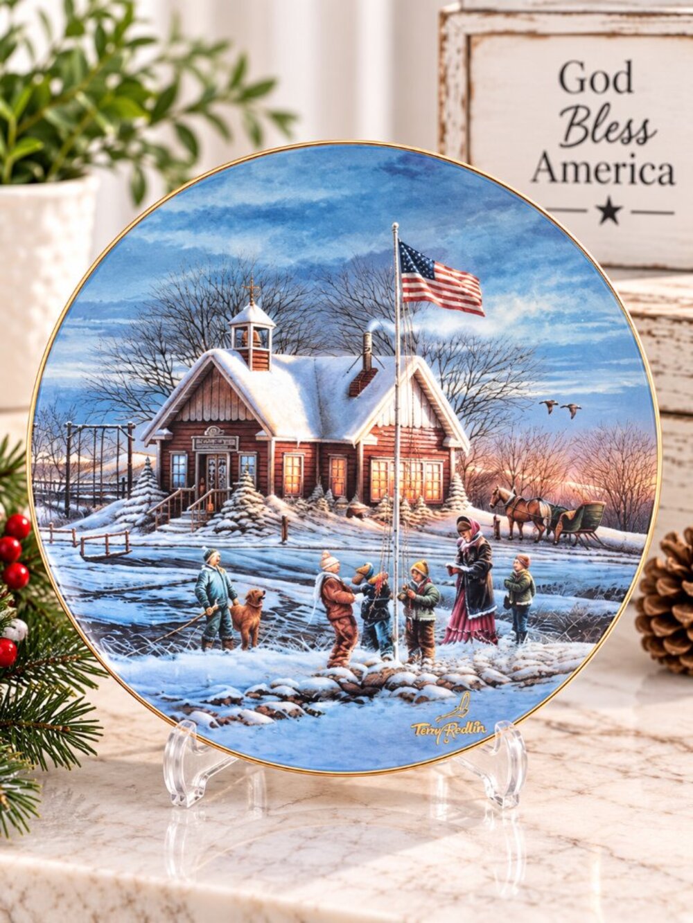 Terry Redlin America! America! Collector Plate Patriotic Christmas COA